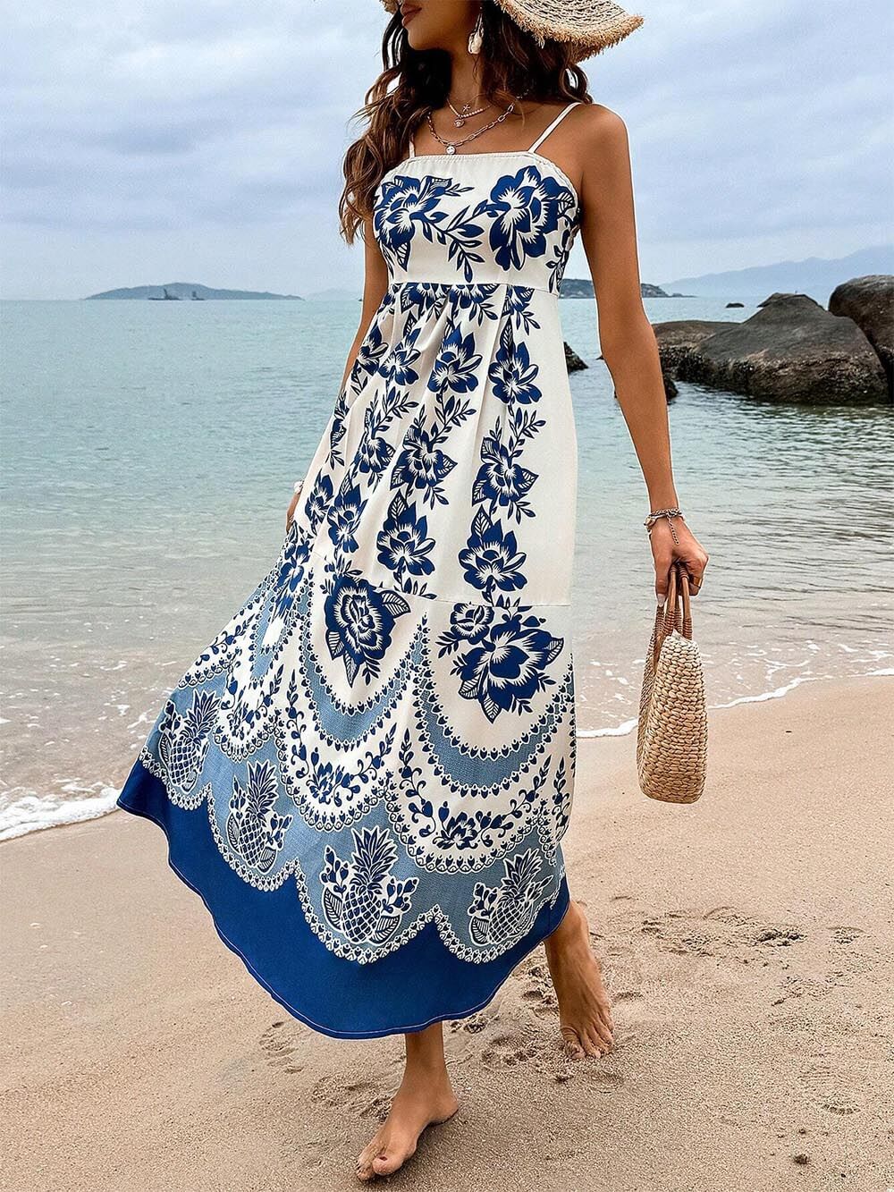 Azure Bloom Midi Dress