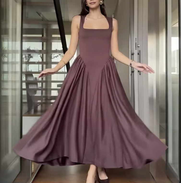 Minimalist Retro Square Neck Dress