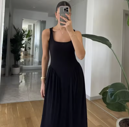 Minimalist Retro Square Neck Dress